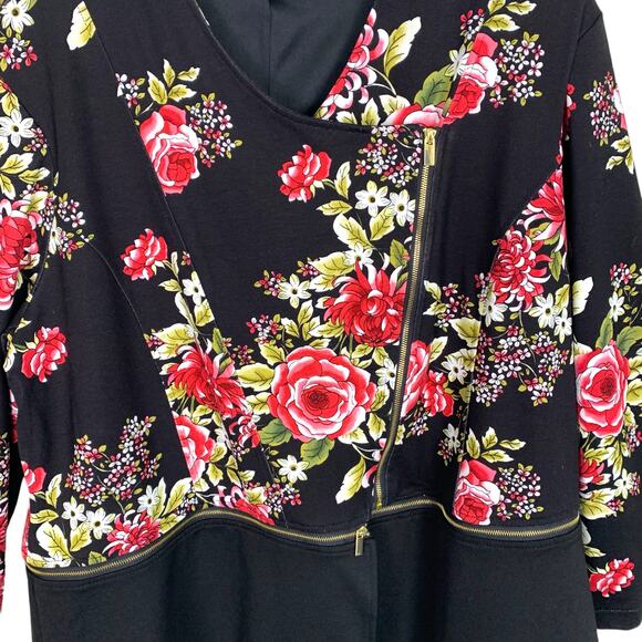 IMAN Women's 2XL Black Pink Red Floral Convertible Motorcycle Jacket - Picture 8 of 13